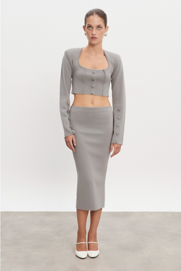 Product Image: HEAVEN KNITTED MIDI SKIRT GREY