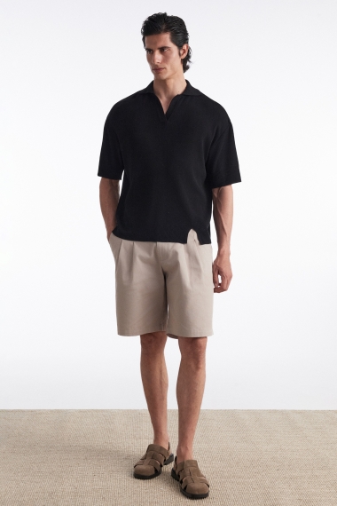 Product Image: FINE LINE KNITTED POLO SHIRT BLACK