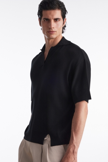 Product Image: FINE LINE KNITTED POLO SHIRT BLACK