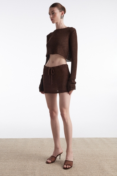 Product Image: VOYAGE KNITTED CROP TOP BROWN