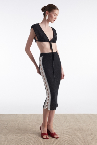 Product Image: VOYAGE KNITTED MIDI SKIRT B&W