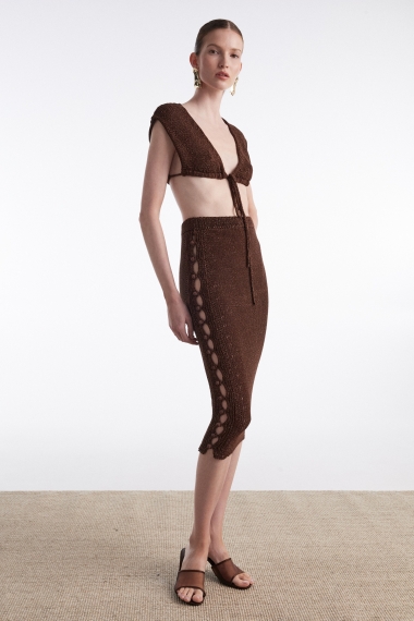 Product Image: VOYAGE KNITTED MIDI SKIRT BROWN