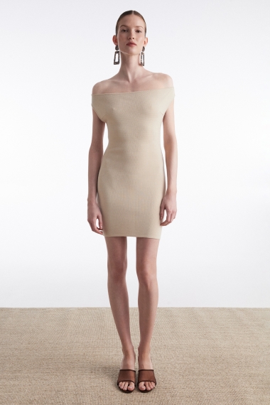 Product Image: FINE LINE KNITTED MINI DRESS BEIGE