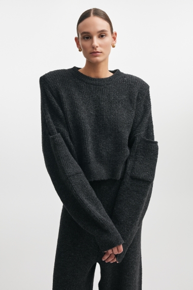 Product Image: DONNA KNITTED CROPPED BLOUSE ANTHRACITE