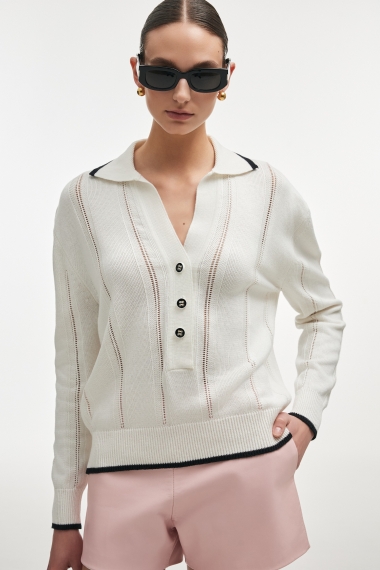 Product Image: LAUREN KNITTED BLOUSE WHITE/BLACK