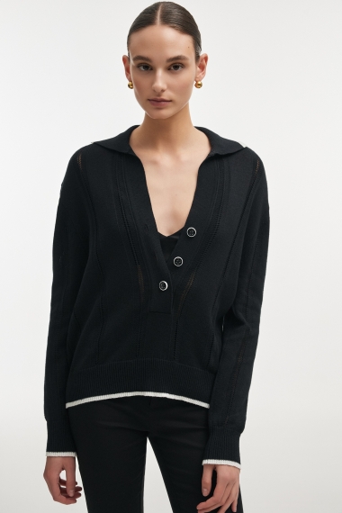 Product Image: LAUREN KNITTED BLOUSE BLACK/WHITE