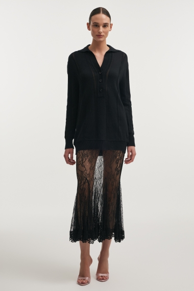 Product Image: LAUREN KNITTED LONG BLOUSE BLACK