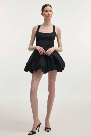 Product Image: HIBISCUS BUBBLE MINI DRESS BLACK