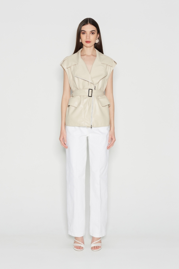 SOFT ESCAPE ECO-LEATHER VEST-BEIGE-M