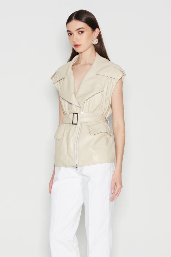 SOFT ESCAPE ECO-LEATHER VEST-BEIGE-M