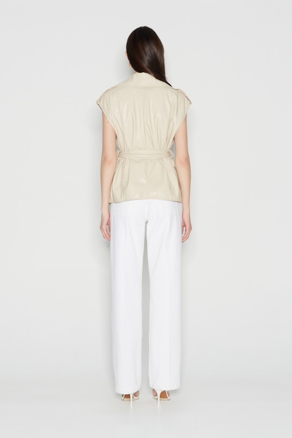 SOFT ESCAPE ECO-LEATHER VEST-BEIGE-M
