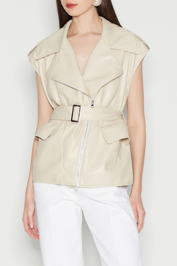 SOFT ESCAPE ECO-LEATHER VEST-BEIGE-M
