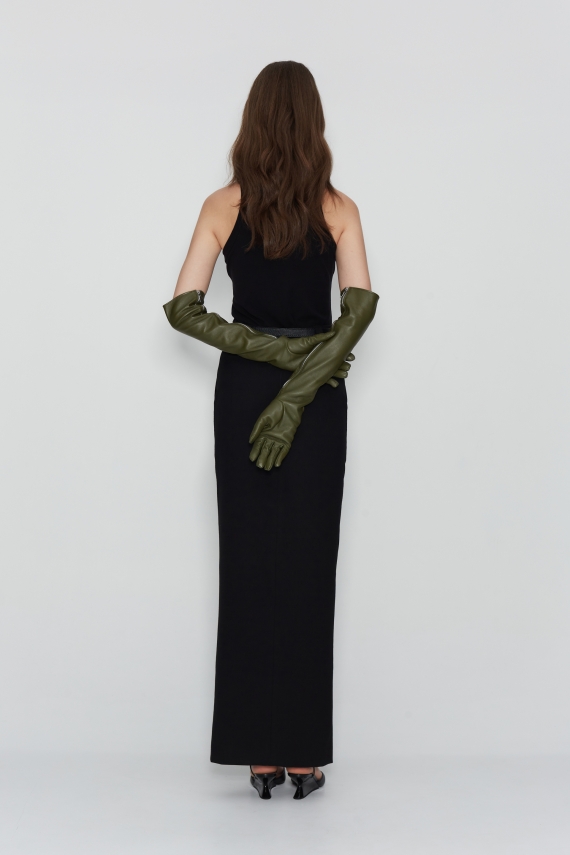 MAVERICK KHAKI LEATHER GLOVES LONG