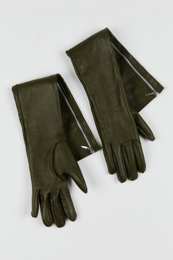 MAVERICK KHAKI LEATHER GLOVES LONG