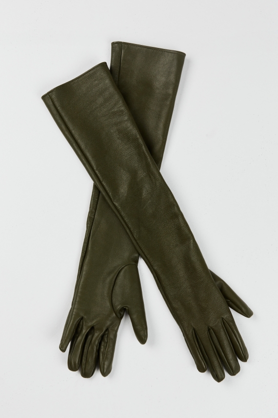 MAVERICK KHAKI LEATHER GLOVES LONG