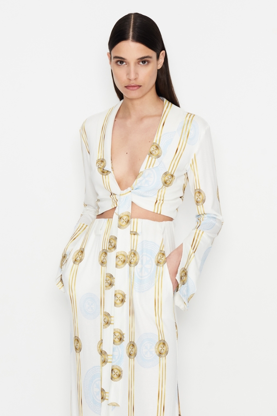 CONQUER THE SUN TIE FRONT CROP SHIRT