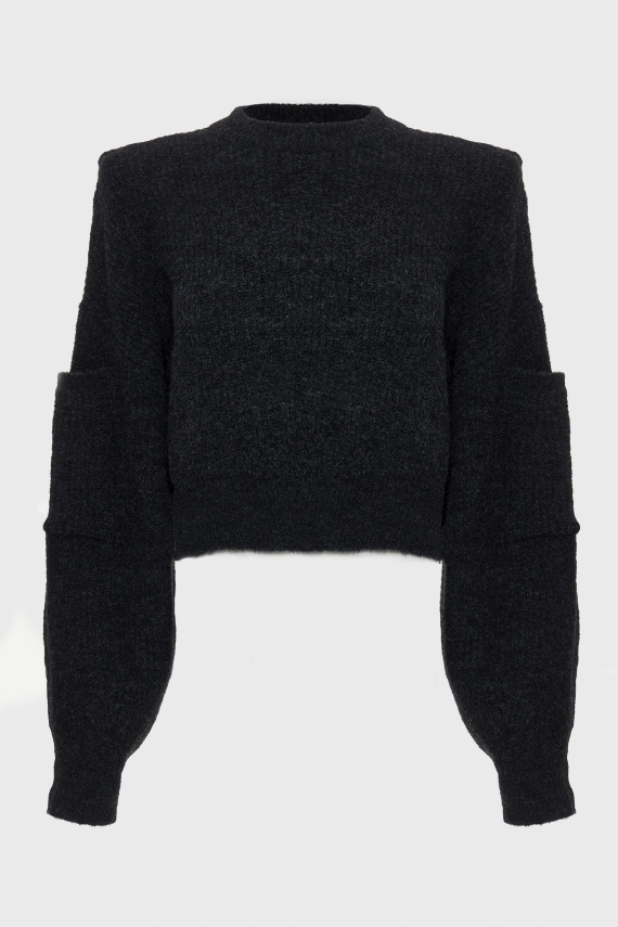 DONNA KNITTED CROPPED BLOUSE ANTHRACITE