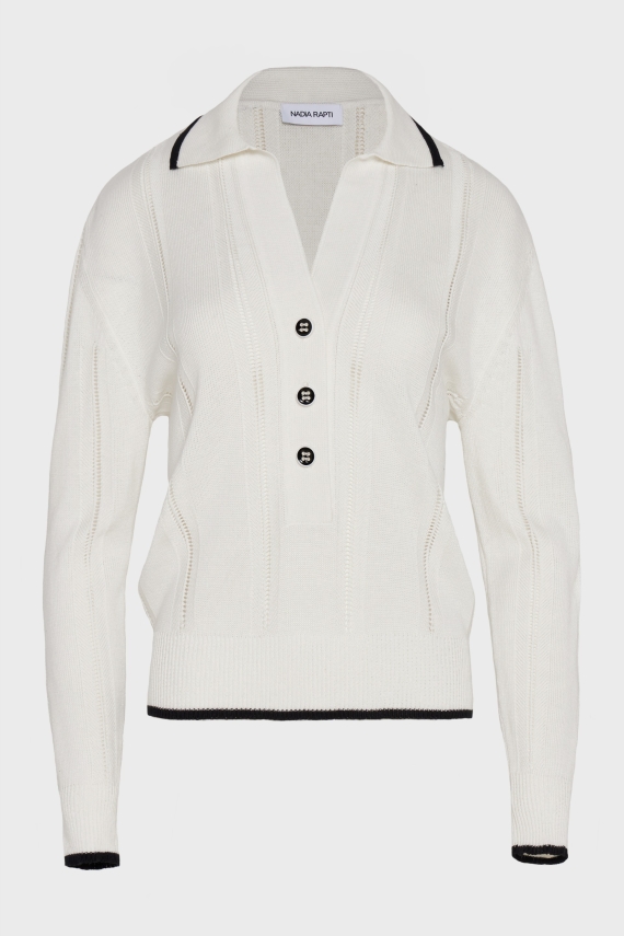LAUREN KNITTED BLOUSE WHITE/BLACK
