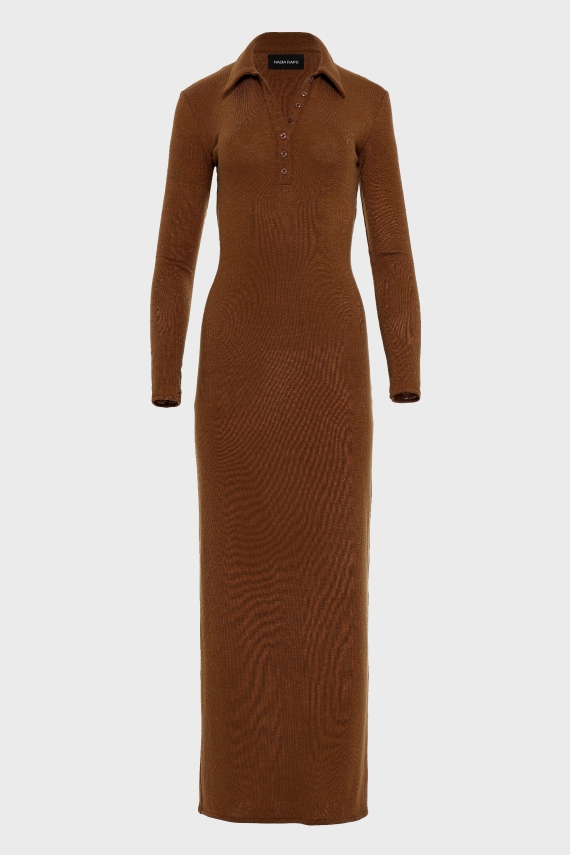 WHITNEY LONG SLEEVE DRESS BROWN