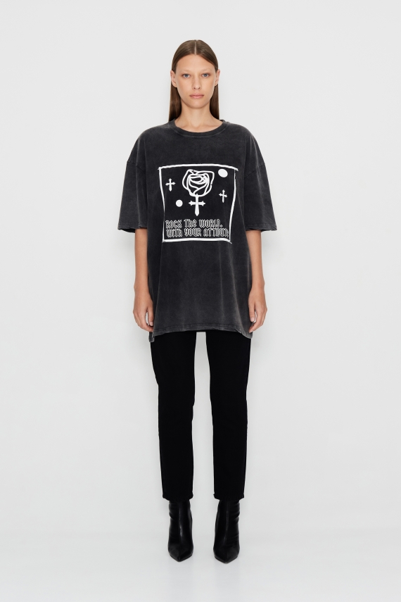 BLOSSOM SOULS T-SHIRT WASHED BLACK WOMEN