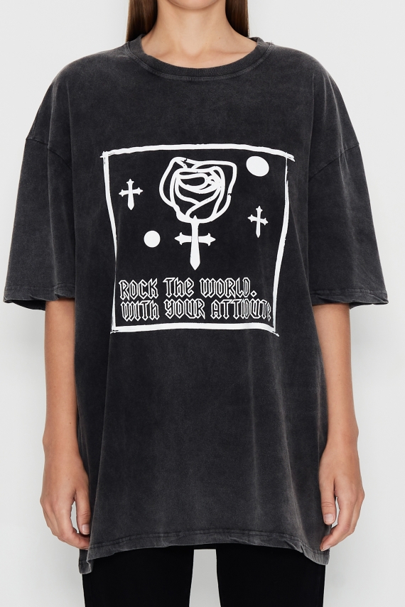 BLOSSOM SOULS T-SHIRT WASHED BLACK WOMEN