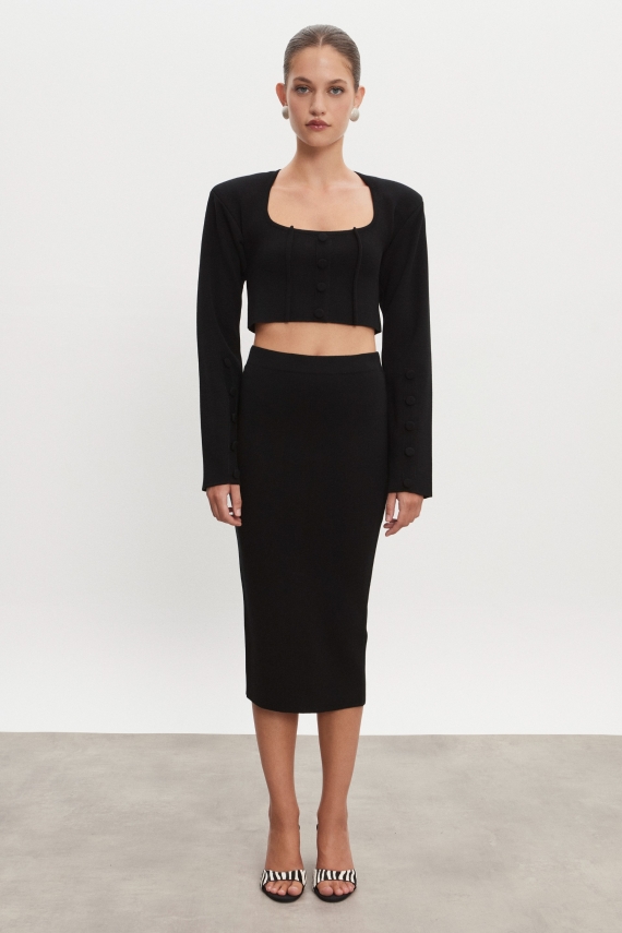 HEAVEN KNITTED CARDIGAN TOP BLACK