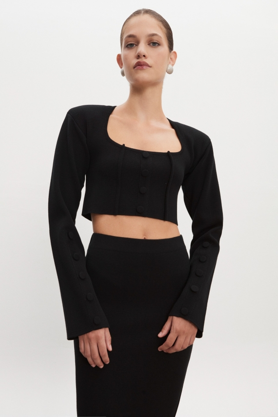 HEAVEN KNITTED CARDIGAN TOP BLACK