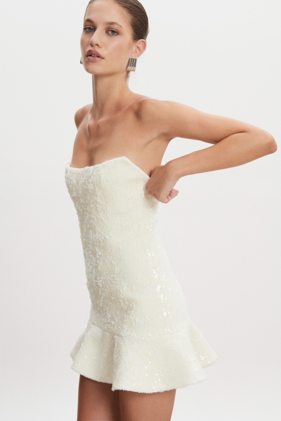 ARROW STRAPLESS MINI DRESS OFF WHITE