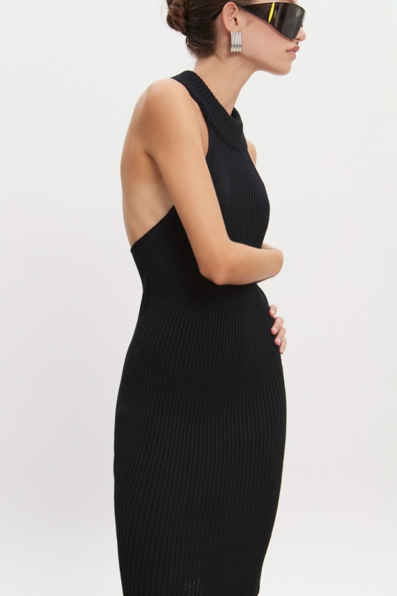 EVA KNITTED MIDI DRESS BLACK