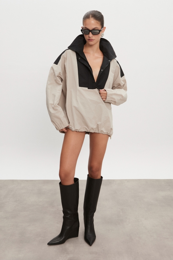 PAOLO WIND ANORAK WOMEN GREIGE/BLACK