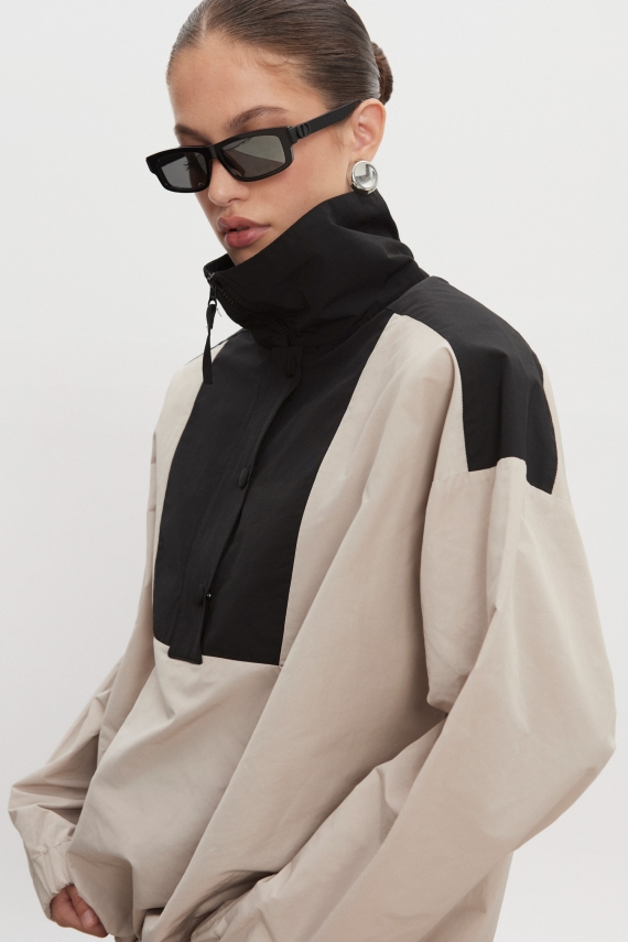 PAOLO WIND ANORAK WOMEN GREIGE/BLACK