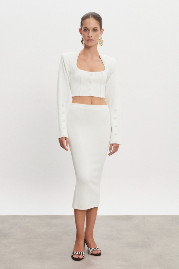 HEAVEN KNITTED MIDI SKIRT OFF WHITE