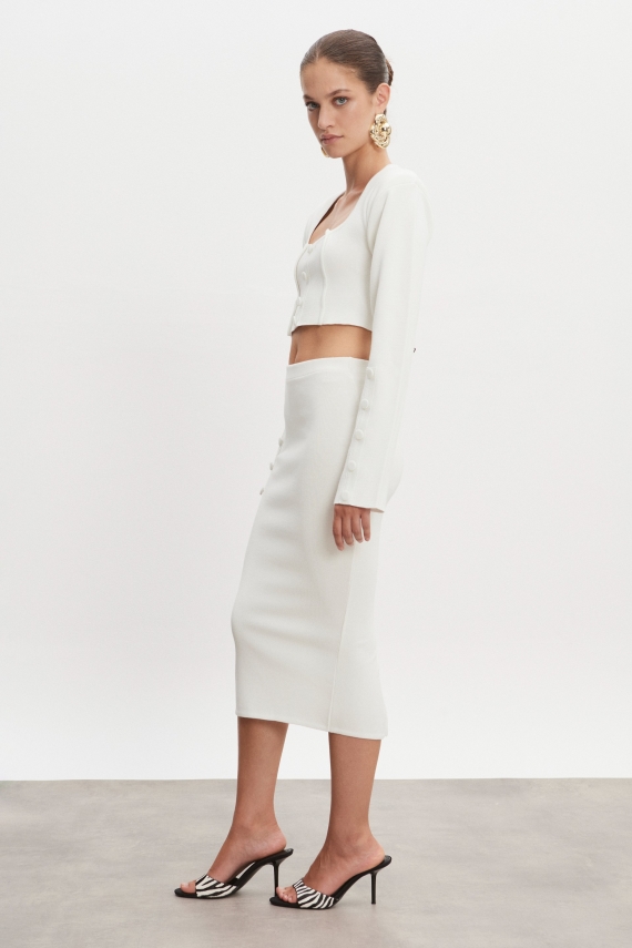 HEAVEN KNITTED MIDI SKIRT OFF WHITE