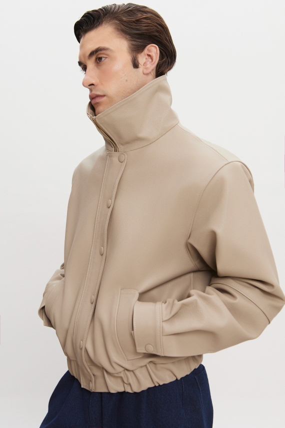 MEGAN LEATHER JACKET STONE GREY MEN