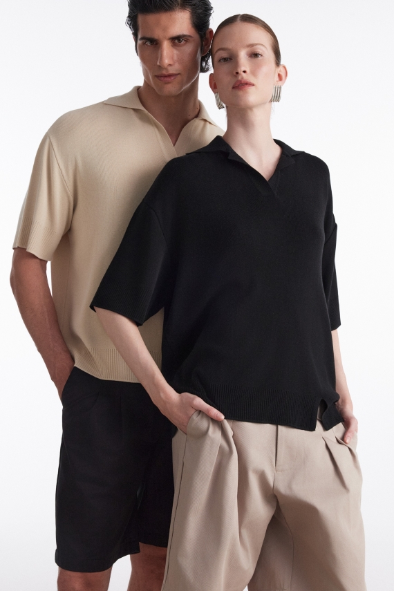 FINE LINE KNITTED POLO SHIRT BLACK