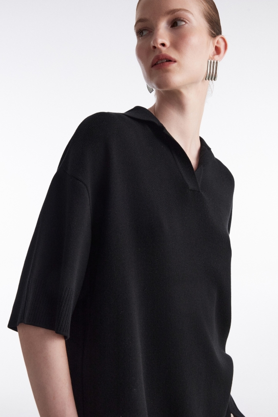 FINE LINE KNITTED POLO SHIRT BLACK