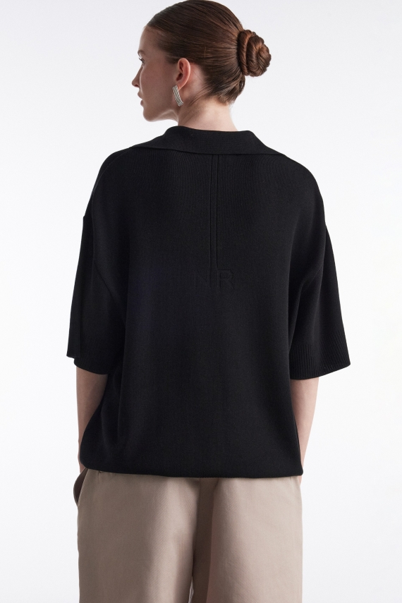 FINE LINE KNITTED POLO SHIRT BLACK