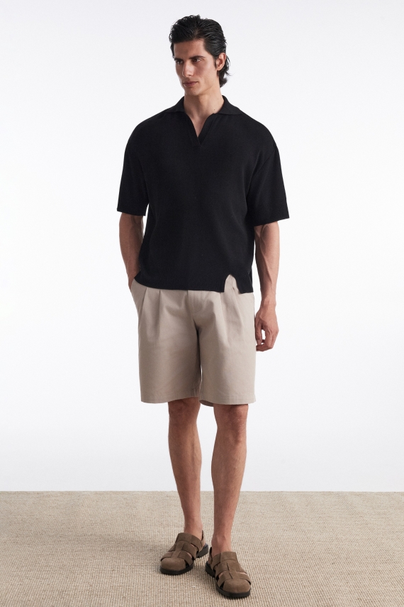 FINE LINE KNITTED POLO SHIRT BLACK
