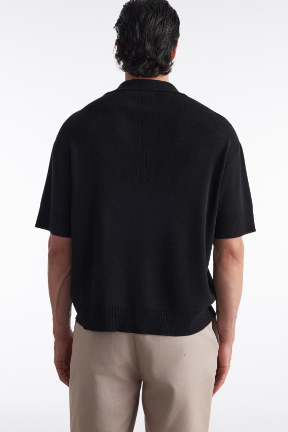 FINE LINE KNITTED POLO SHIRT BLACK