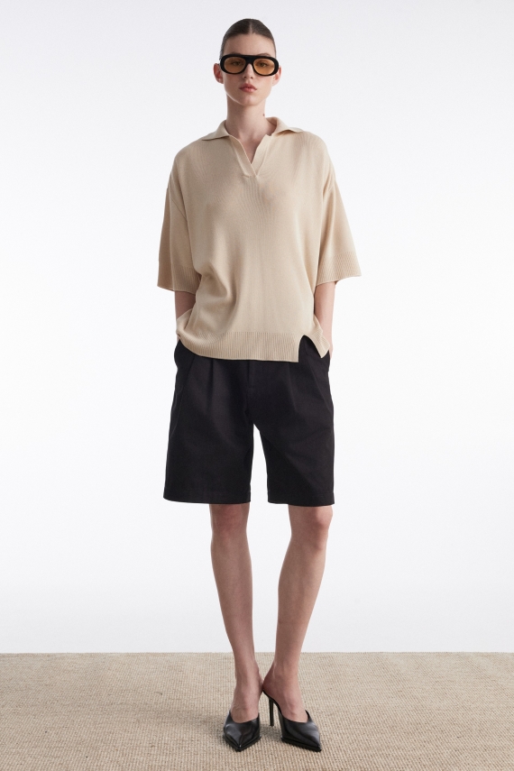 FINE LINE KNITTED POLO SHIRT BEIGE