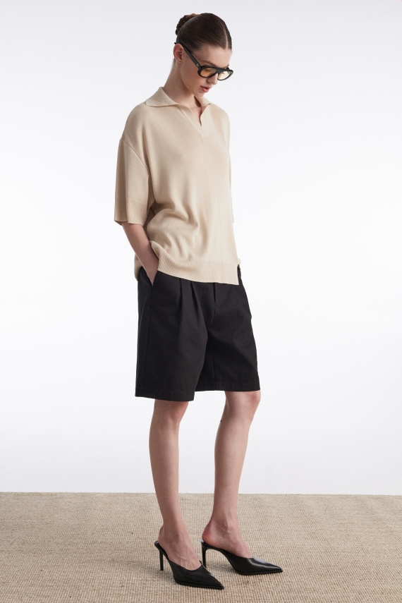FINE LINE KNITTED POLO SHIRT BEIGE