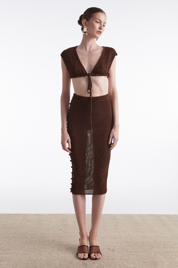 VOYAGE KNITTED TOP BROWN