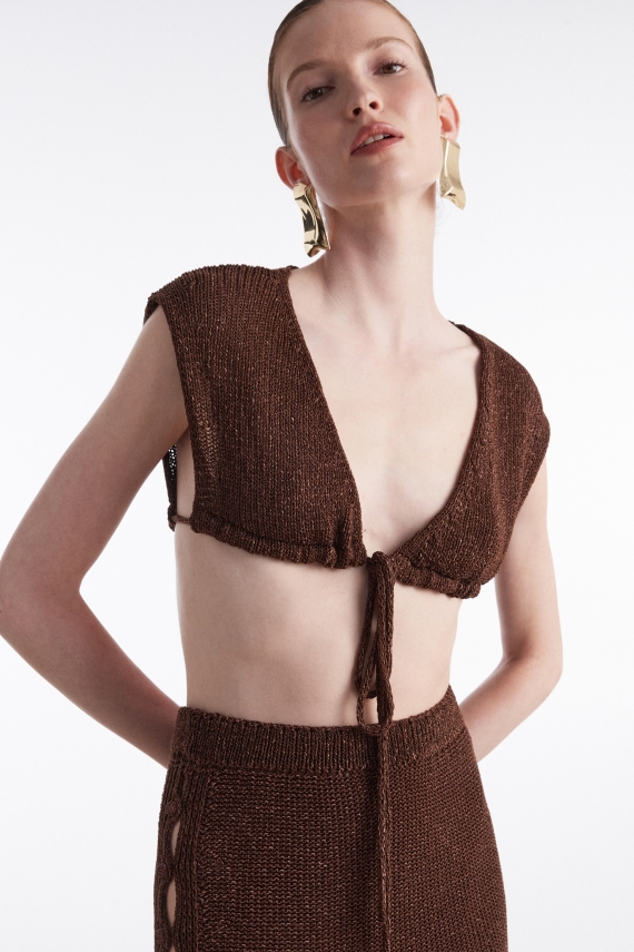 VOYAGE KNITTED TOP BROWN