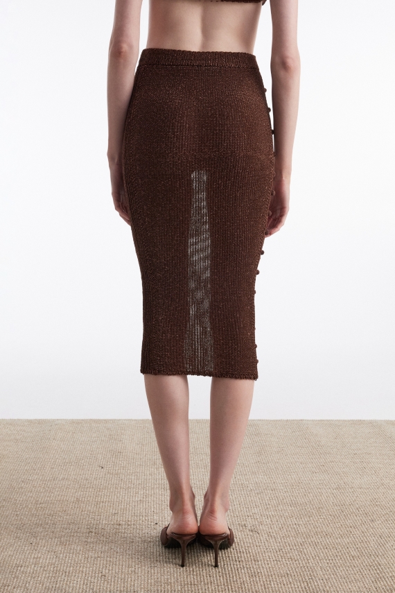VOYAGE KNITTED MIDI SKIRT BROWN