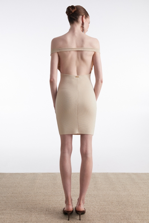 FINE LINE KNITTED MINI DRESS BEIGE