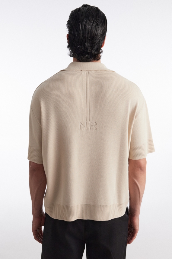 FINE LINE KNITTED POLO SHIRT BEIGE