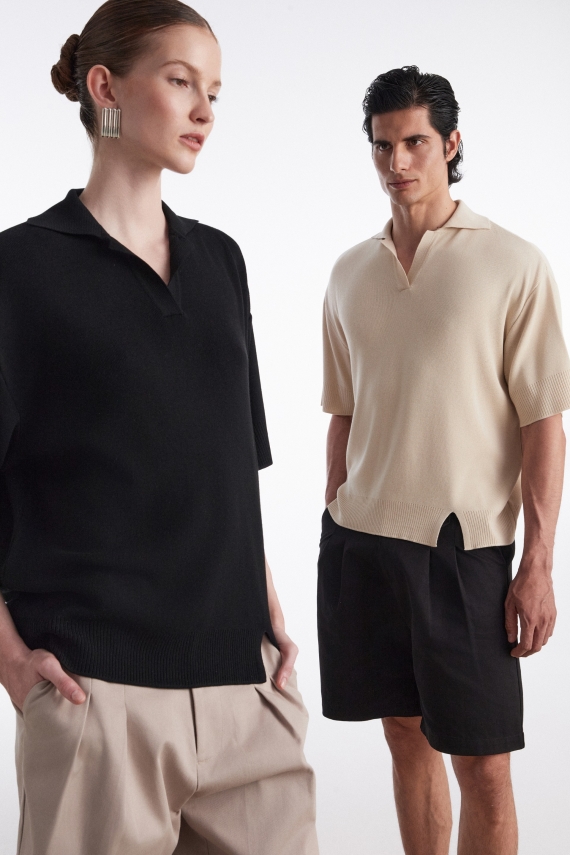 FINE LINE KNITTED POLO SHIRT BEIGE