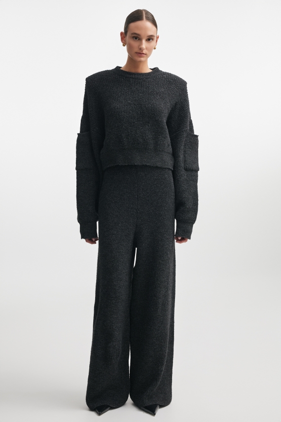 DONNA KNITTED CROPPED BLOUSE ANTHRACITE