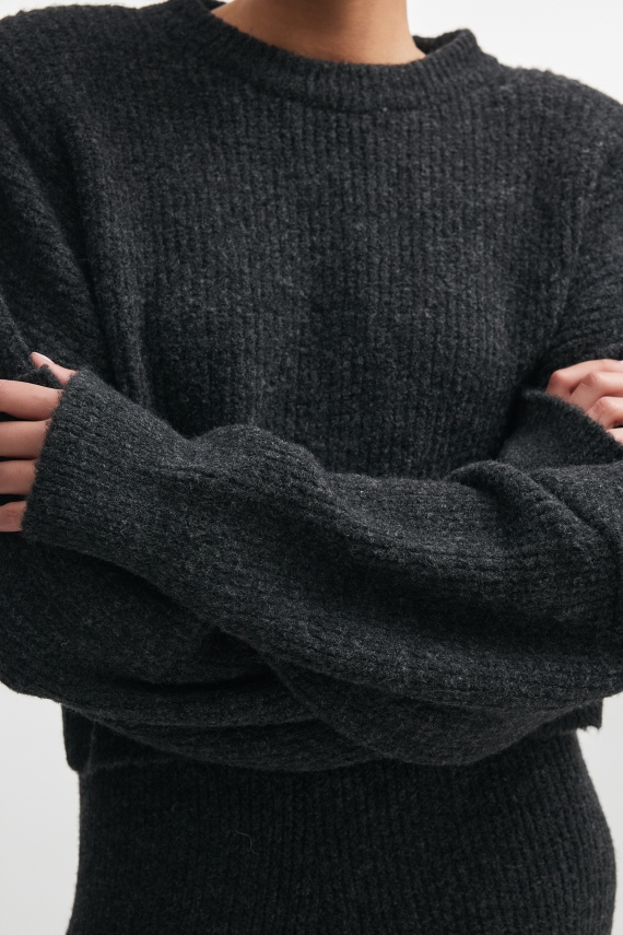 DONNA KNITTED CROPPED BLOUSE ANTHRACITE