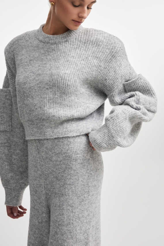 DONNA KNITTED CROPPED BLOUSE GREY